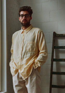 Cămașă bărbați din muselină dublă de bumbac - Camisa Pastel Yellow