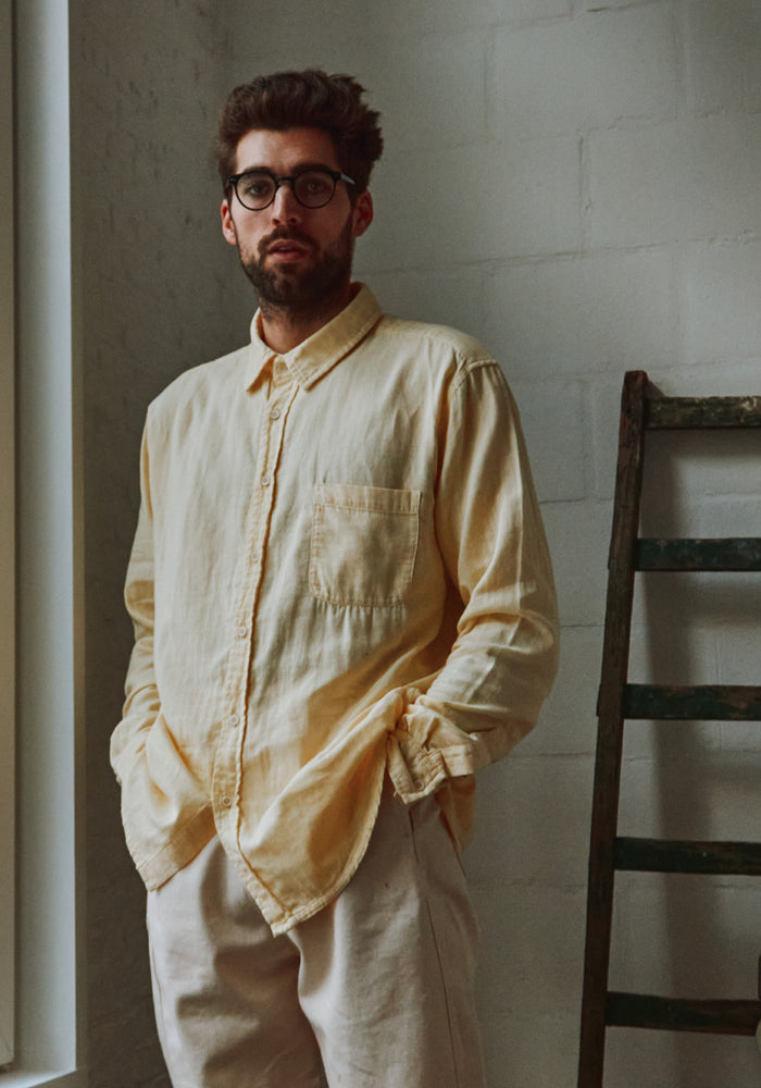 Cămașă bărbați din muselină dublă de bumbac - Camisa Pastel Yellow