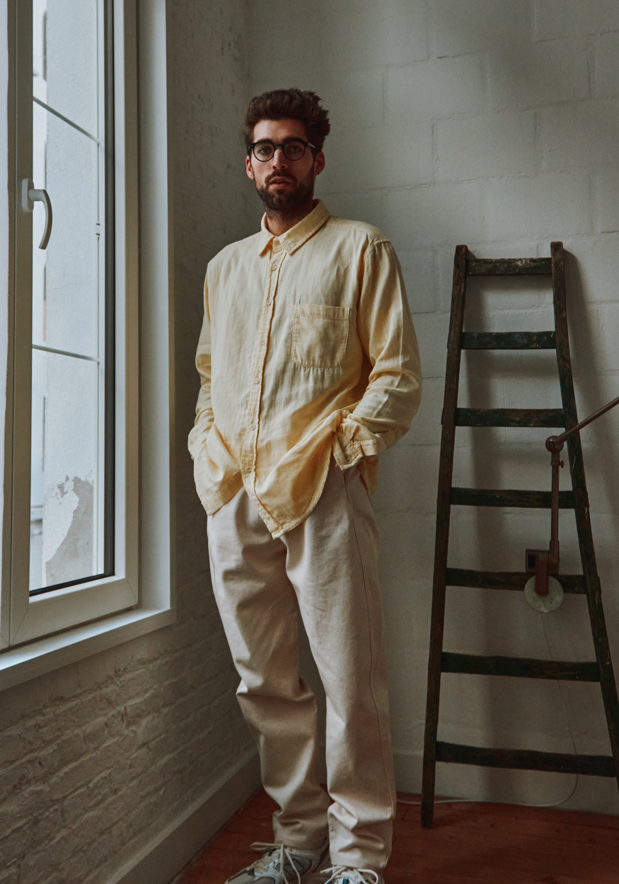 Cămașă bărbați din muselină dublă de bumbac - Camisa Pastel Yellow