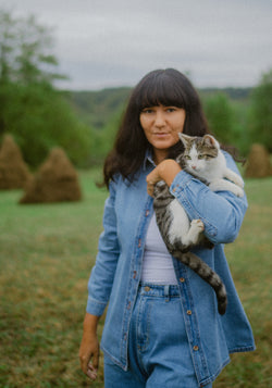 Cămașă denim gros din bumbac - Capucine Light Blue