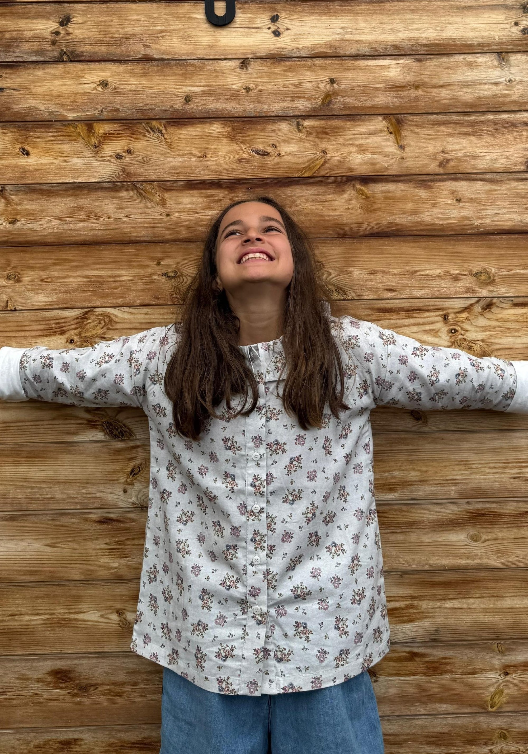 Cămașă din flanel de bumbac - Colchique Rose Gris Motif