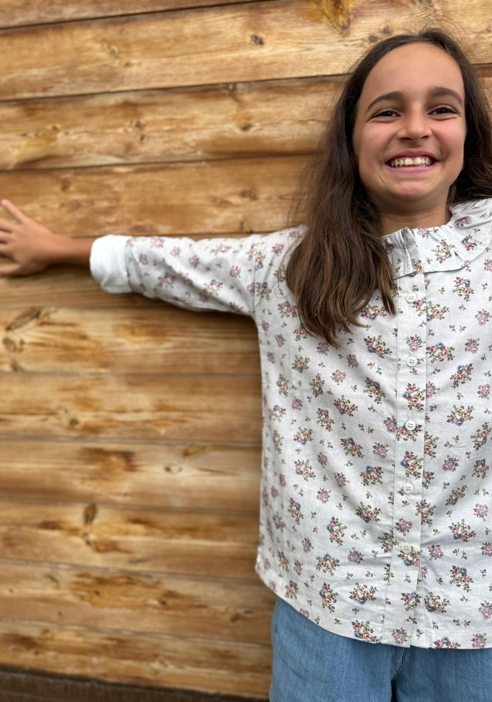 Cămașă din flanel de bumbac - Colchique Rose Gris Motif