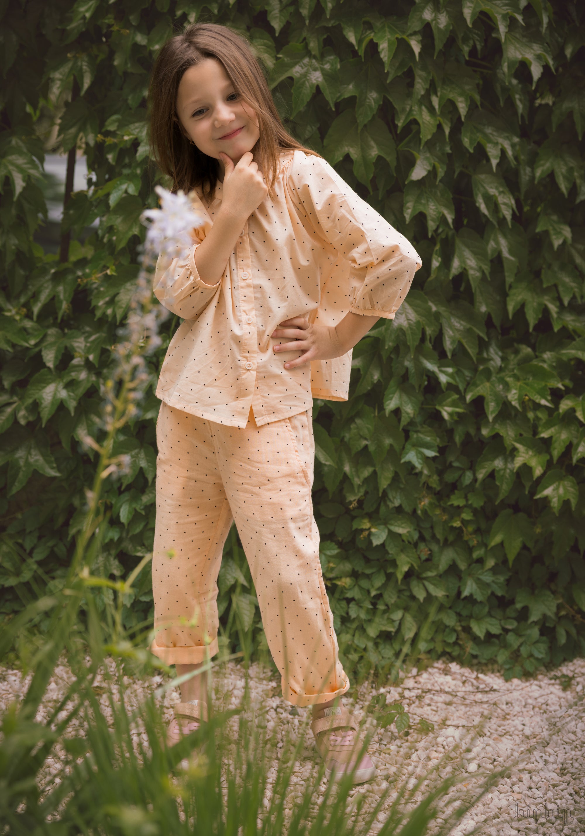 Pantaloni din muselină dublă de bumbac - Pomelos Points Bellini