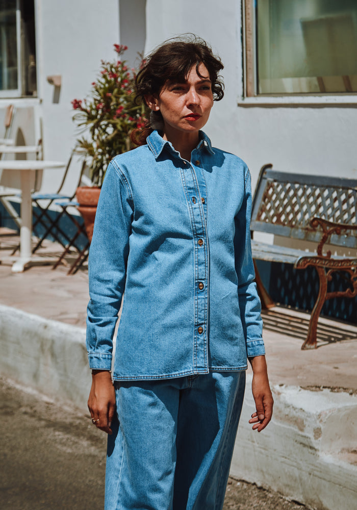 Cămașă femei din denim gros de bumbac - Capucine Light Blue