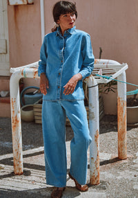 Cămașă femei din denim gros de bumbac - Capucine Light Blue