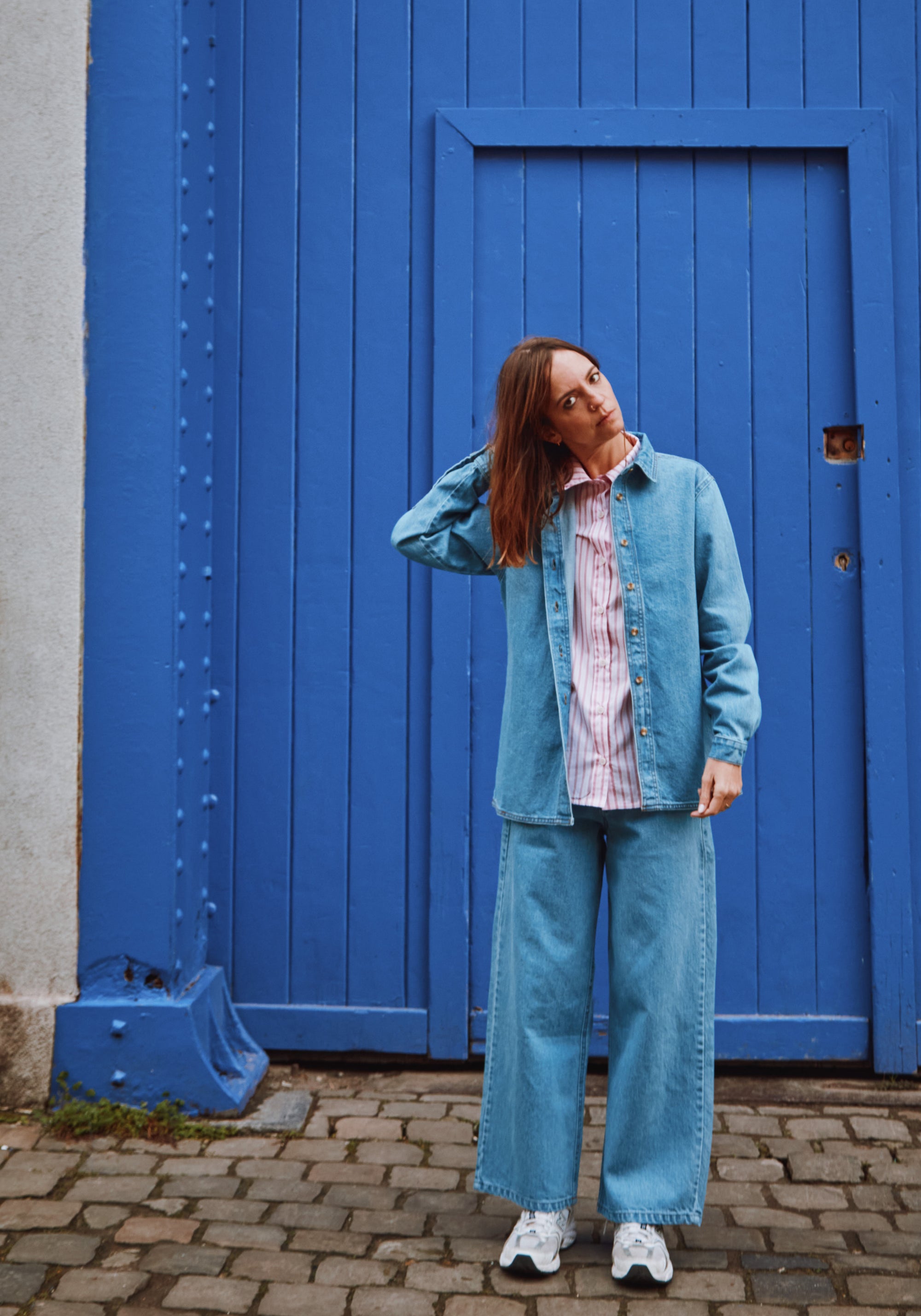 Cămașă femei din denim gros de bumbac - Capucine Light Blue