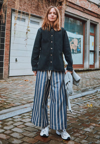 Pantaloni femei din canvas gros de bumbac - Santal Ankle Rayures Bleues