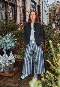 Pantaloni femei din canvas gros de bumbac - Santal Ankle Rayures Bleues