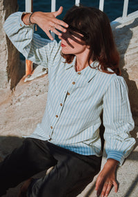 Cămașă femei din muselină dublă de bumbac - Aulne Rayures Arona