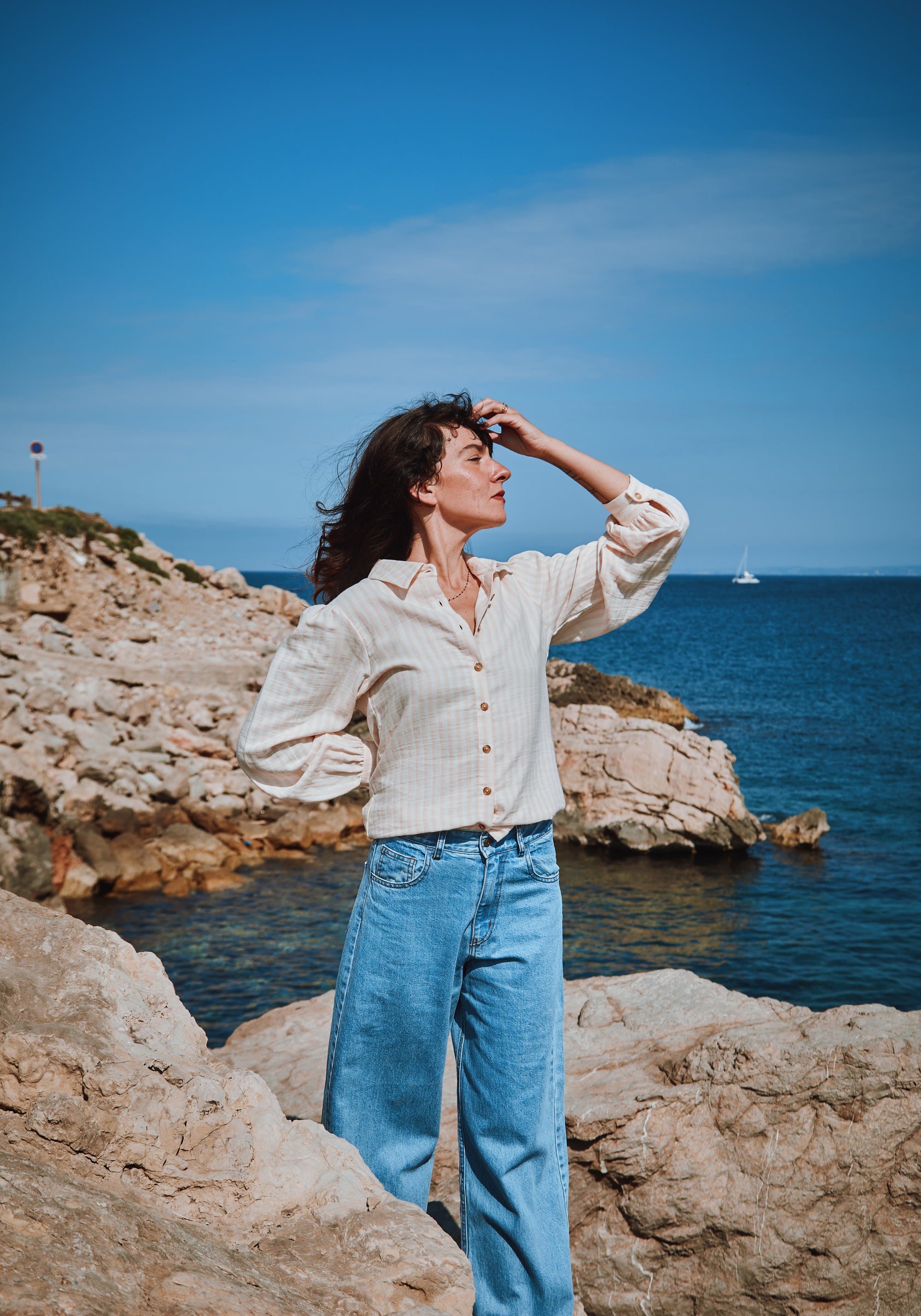 Cămașă femei din muselină dublă de bumbac - Aulne Rayures Bellini