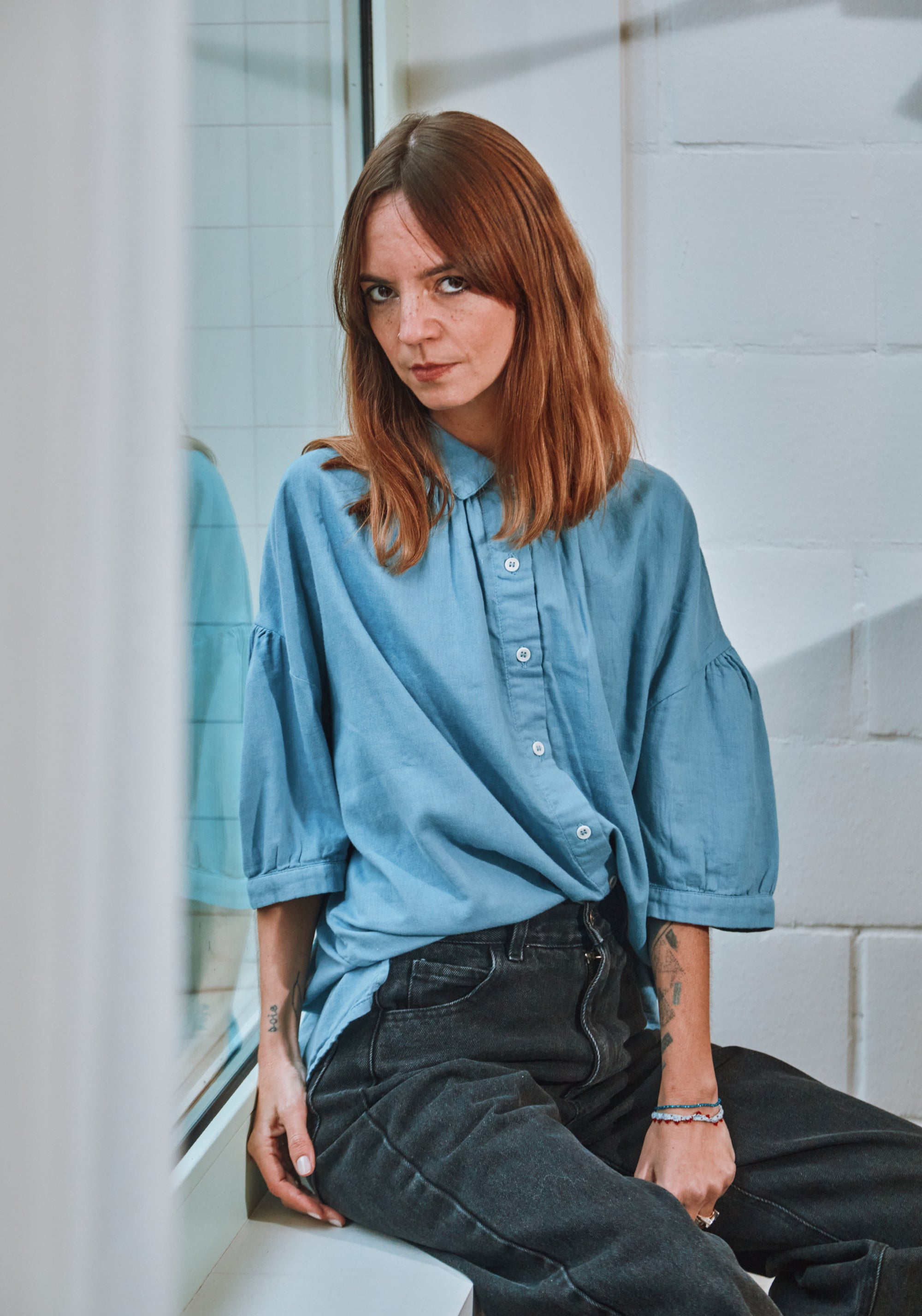 Cămașă femei din muselină dublă de bumbac - Neotine Faded Denim