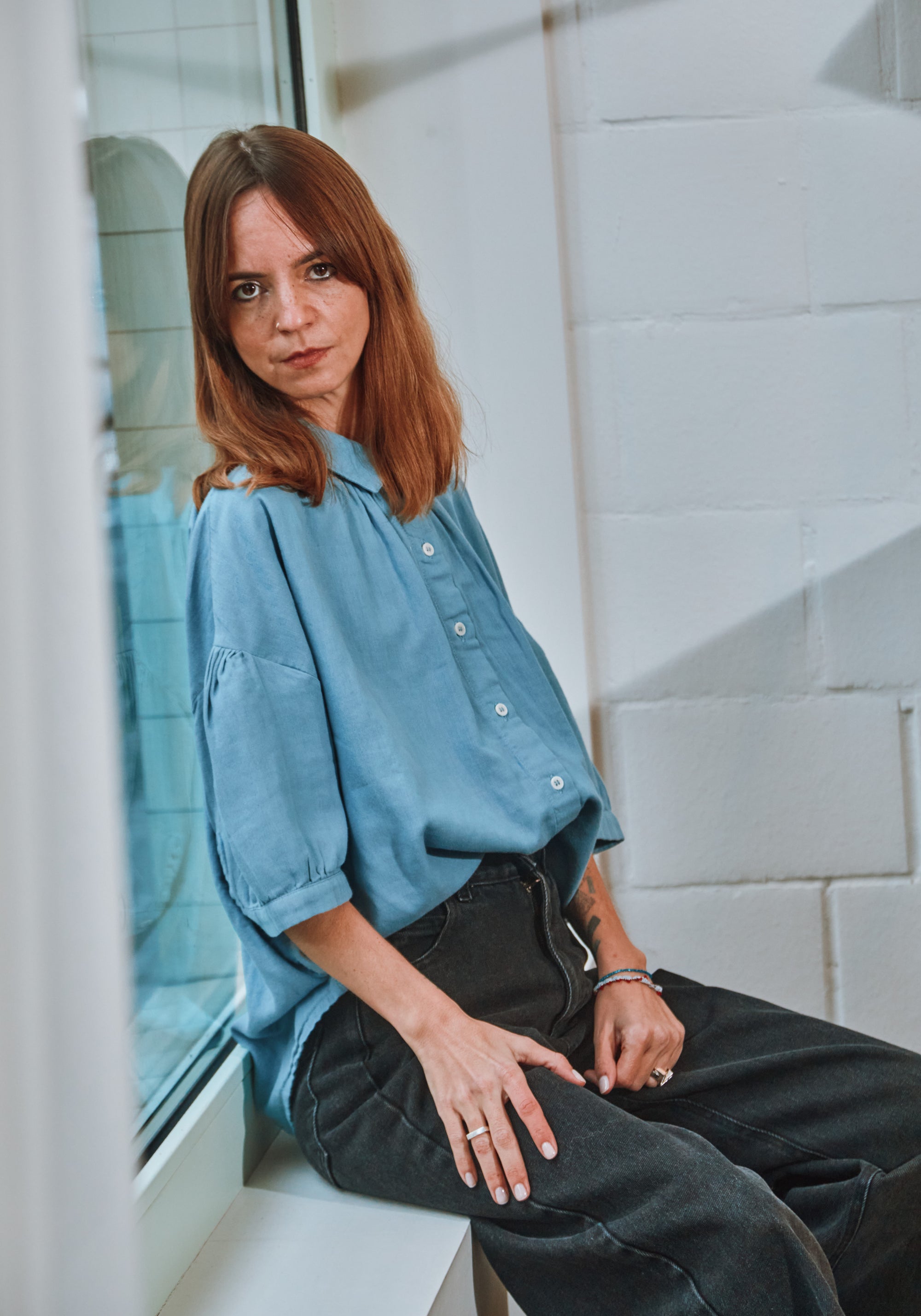 Cămașă femei din muselină dublă de bumbac - Neotine Faded Denim