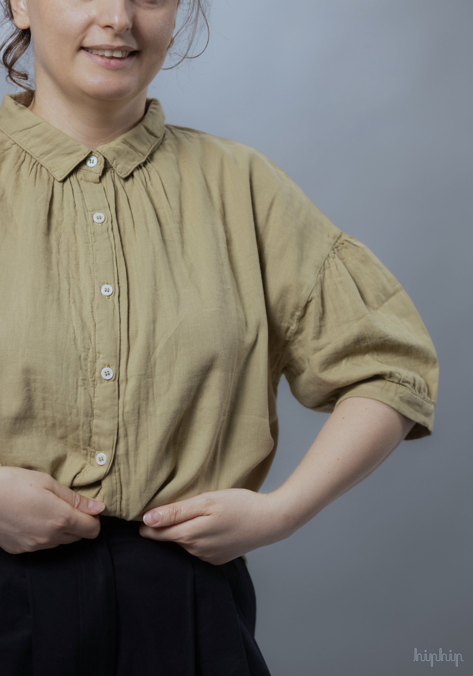 Cămașă femei din muselină dublă de bumbac - Neotine Olive Gray