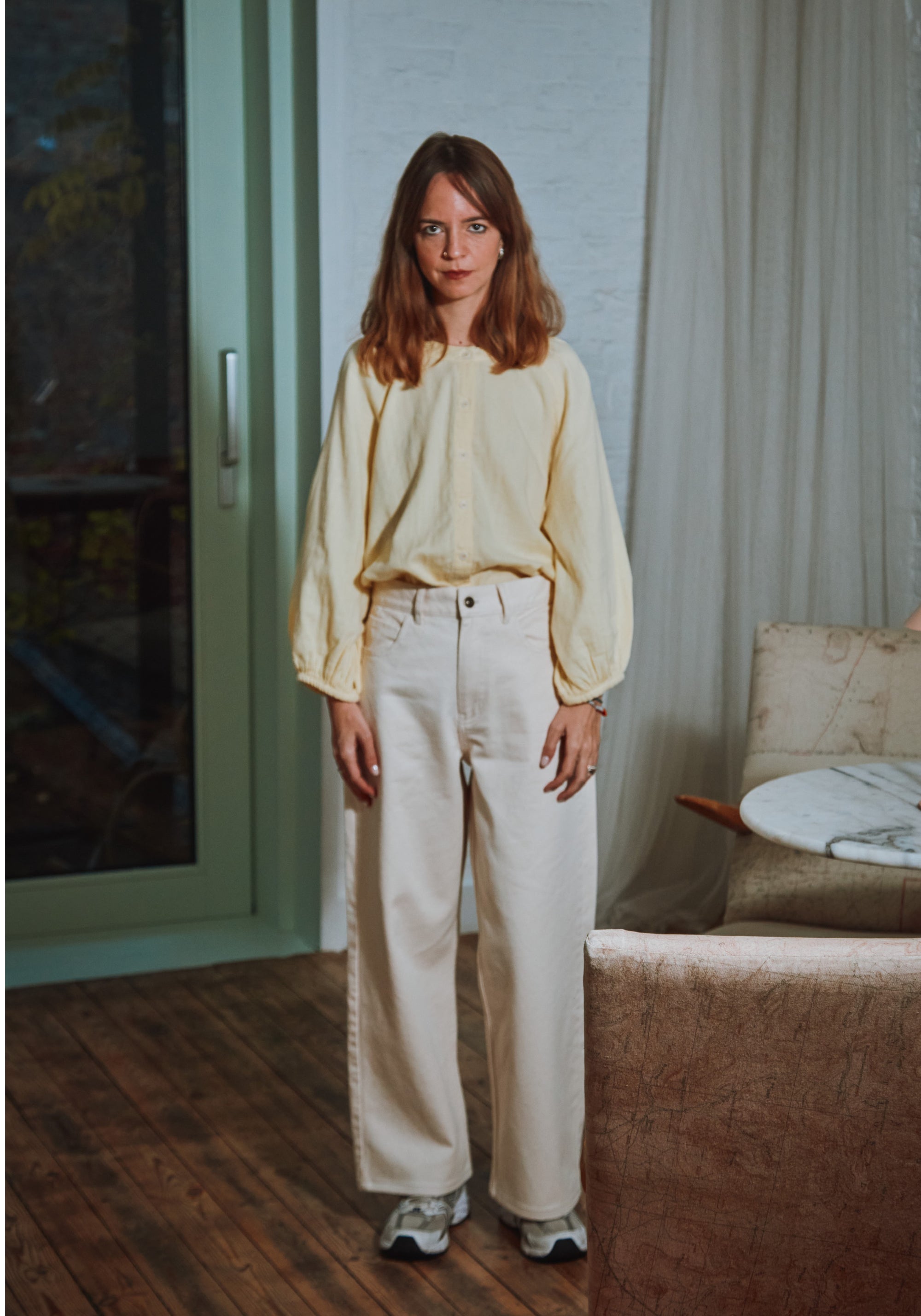 Cămașă femei din muselină dublă de bumbac - Onagre Pastel Yellow