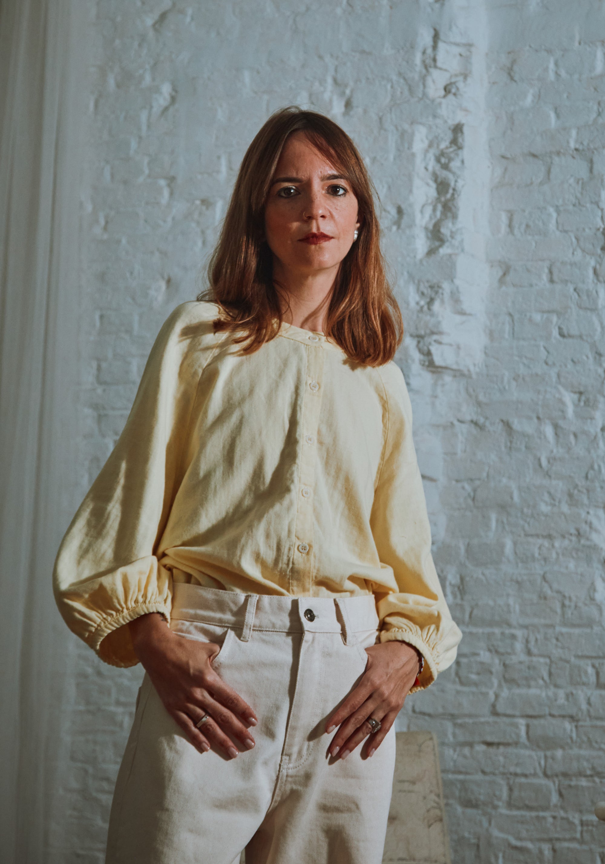 Cămașă femei din muselină dublă de bumbac - Onagre Pastel Yellow