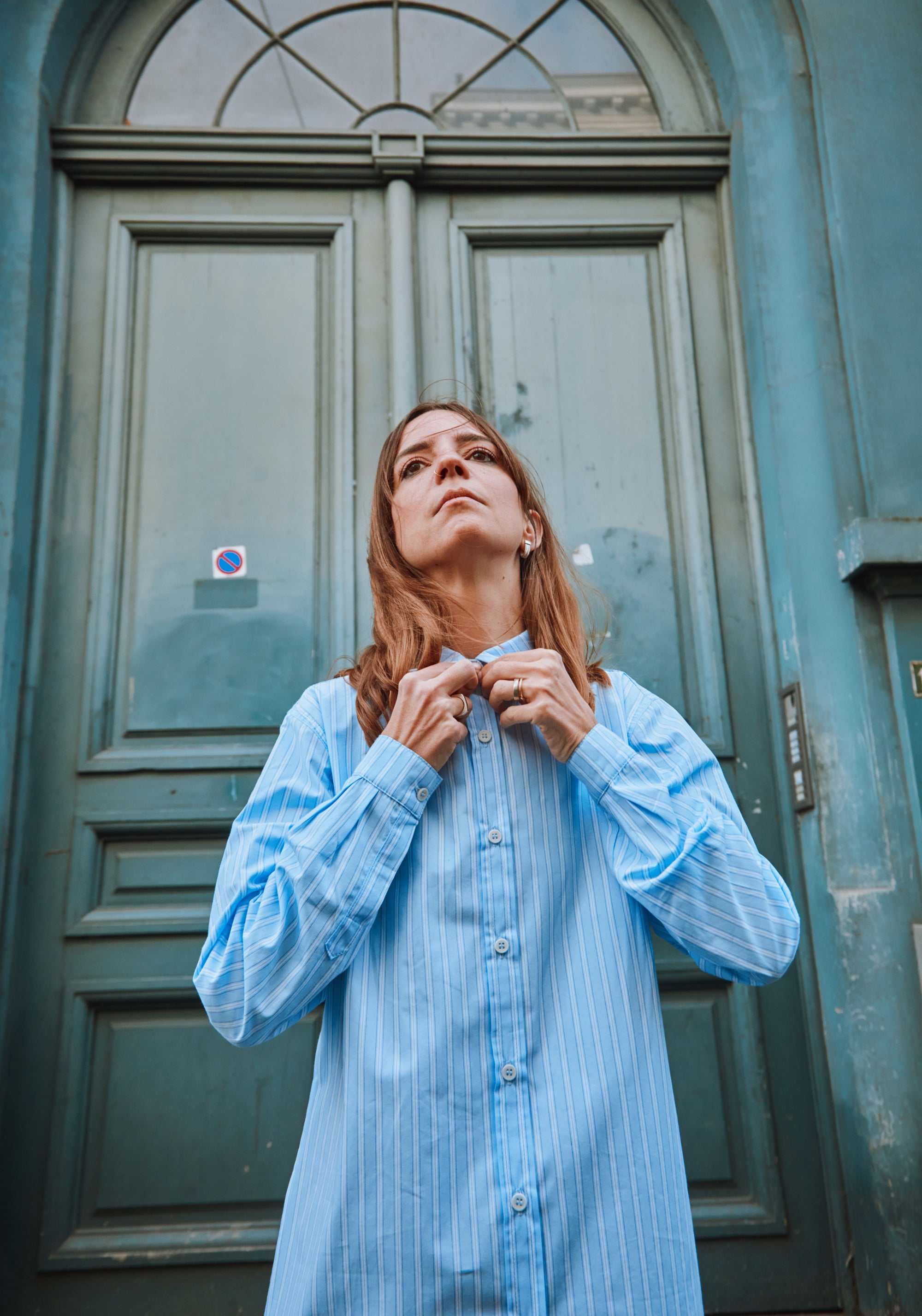 Cămașă femei din poplin de bumbac - Capucine Rayures Bleues