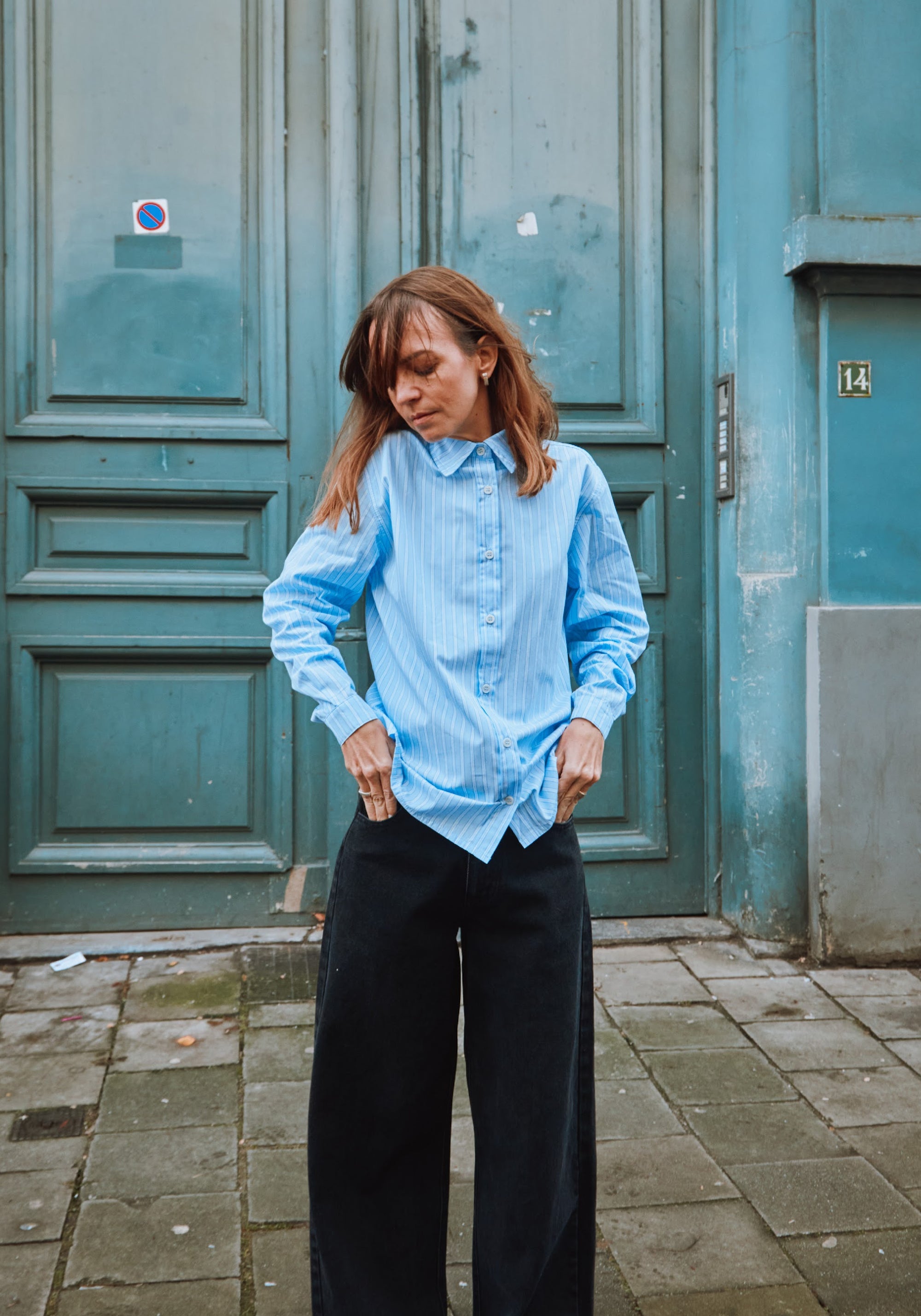 Cămașă femei din poplin de bumbac - Capucine Rayures Bleues