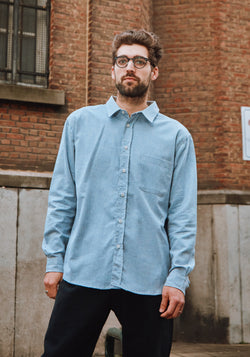 Cămașă bărbați din flanel de bumbac - Camisa Bleu Ciel