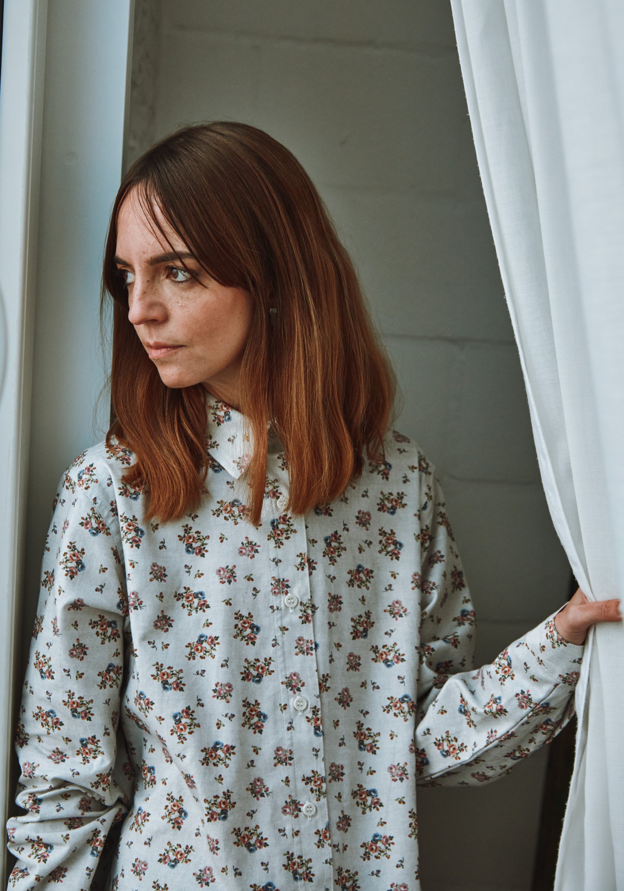 Cămașă femei din flanel de bumbac - Capucine Rose Gris Motif