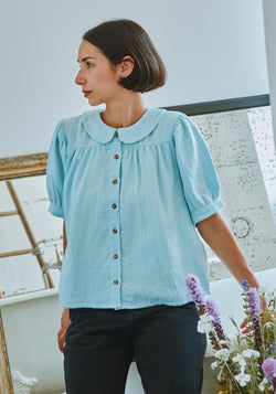 Cămașă muselină dublă din bumbac - Ambre Baby Blue