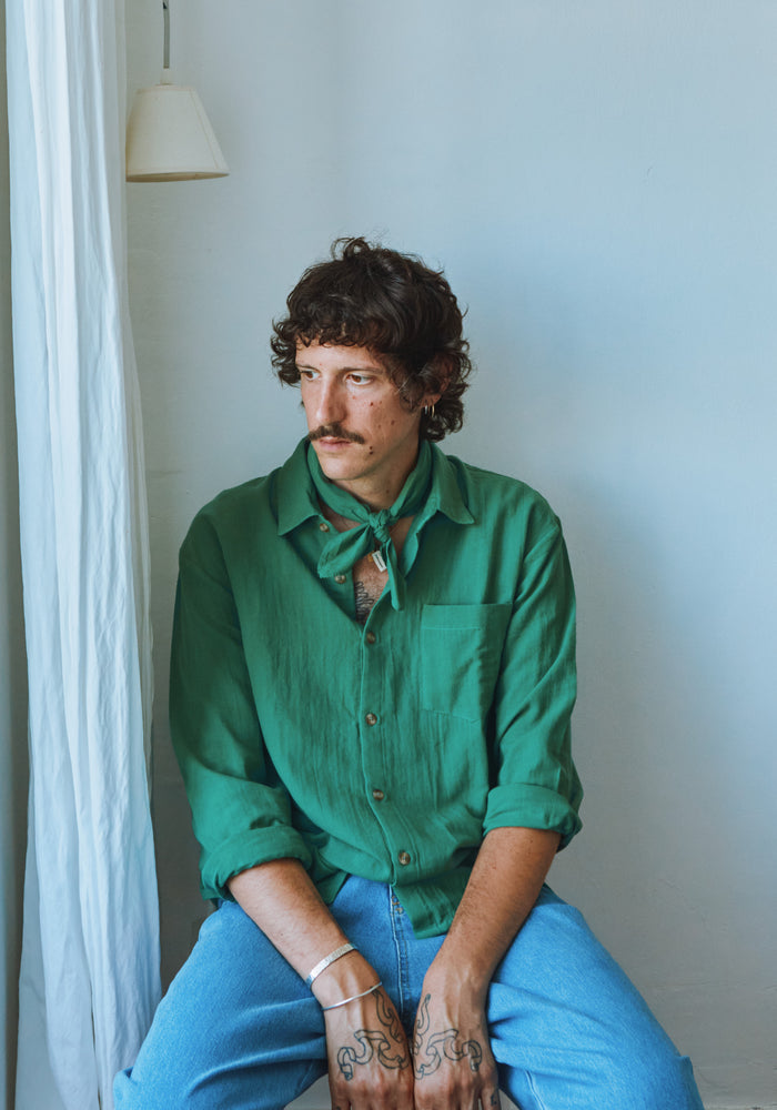 Cămașă muselină dublă din bumbac - Arum Deep Grass Green