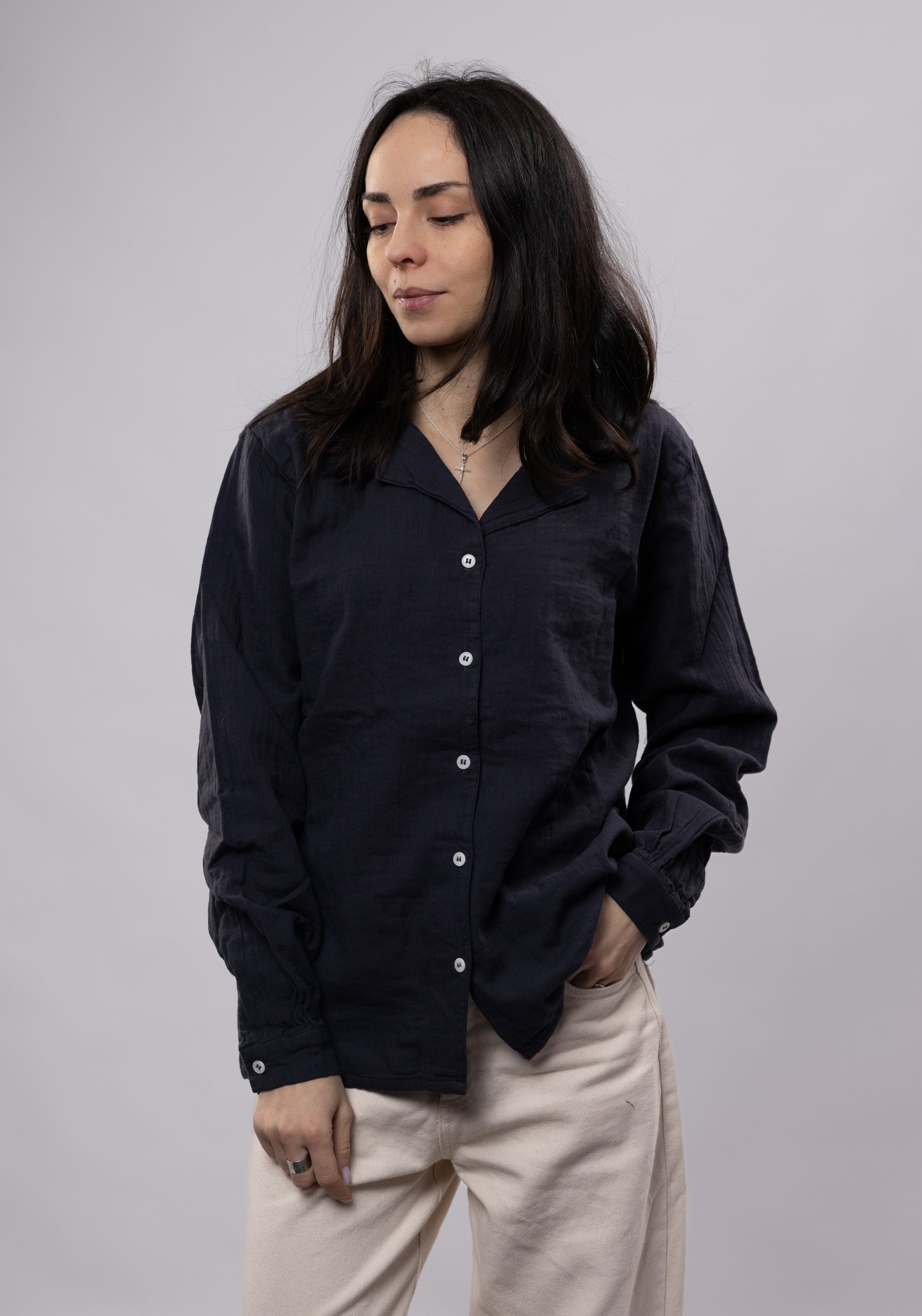 Cămașă muselină dublă din bumbac - Datte Pirate Black