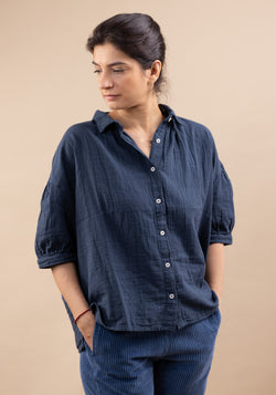 Cămașă muselină dublă din bumbac - Neotine Midnight Navy