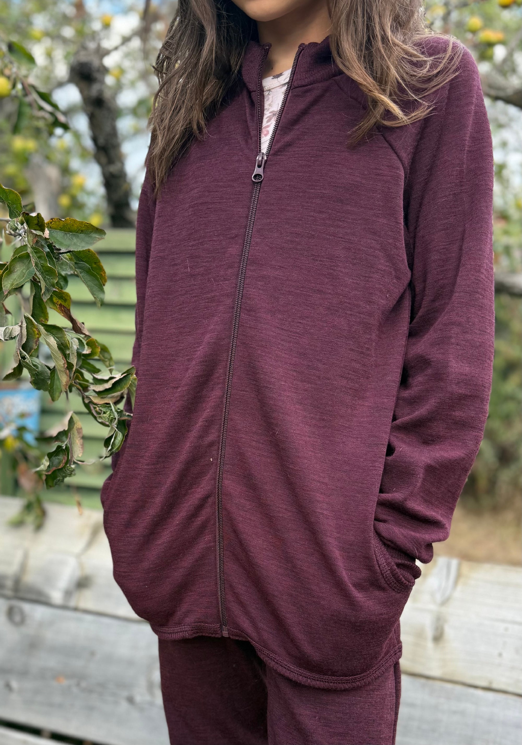 Cardigan brushed din lână merinos - Aubergine