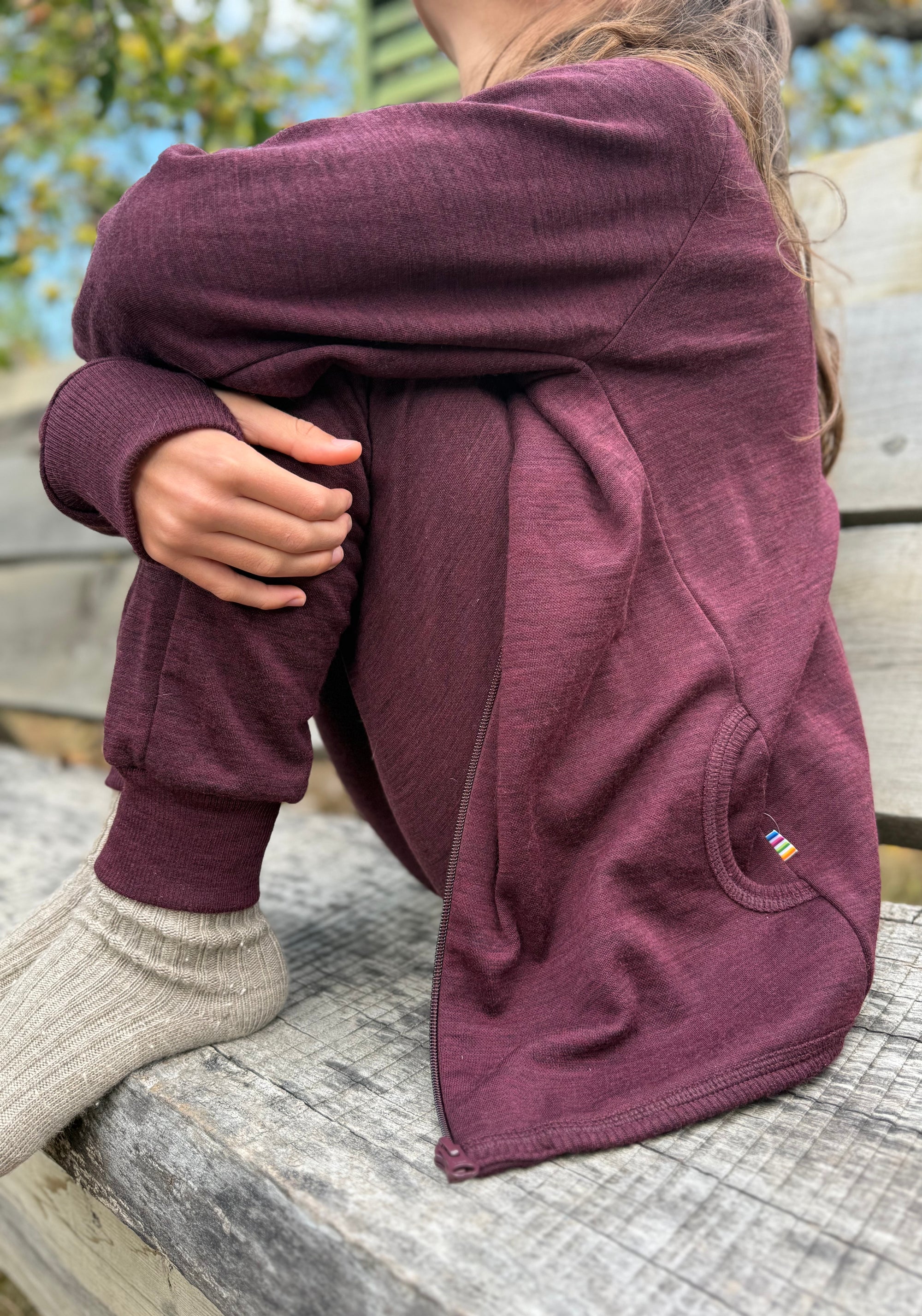 Cardigan brushed din lână merinos - Aubergine