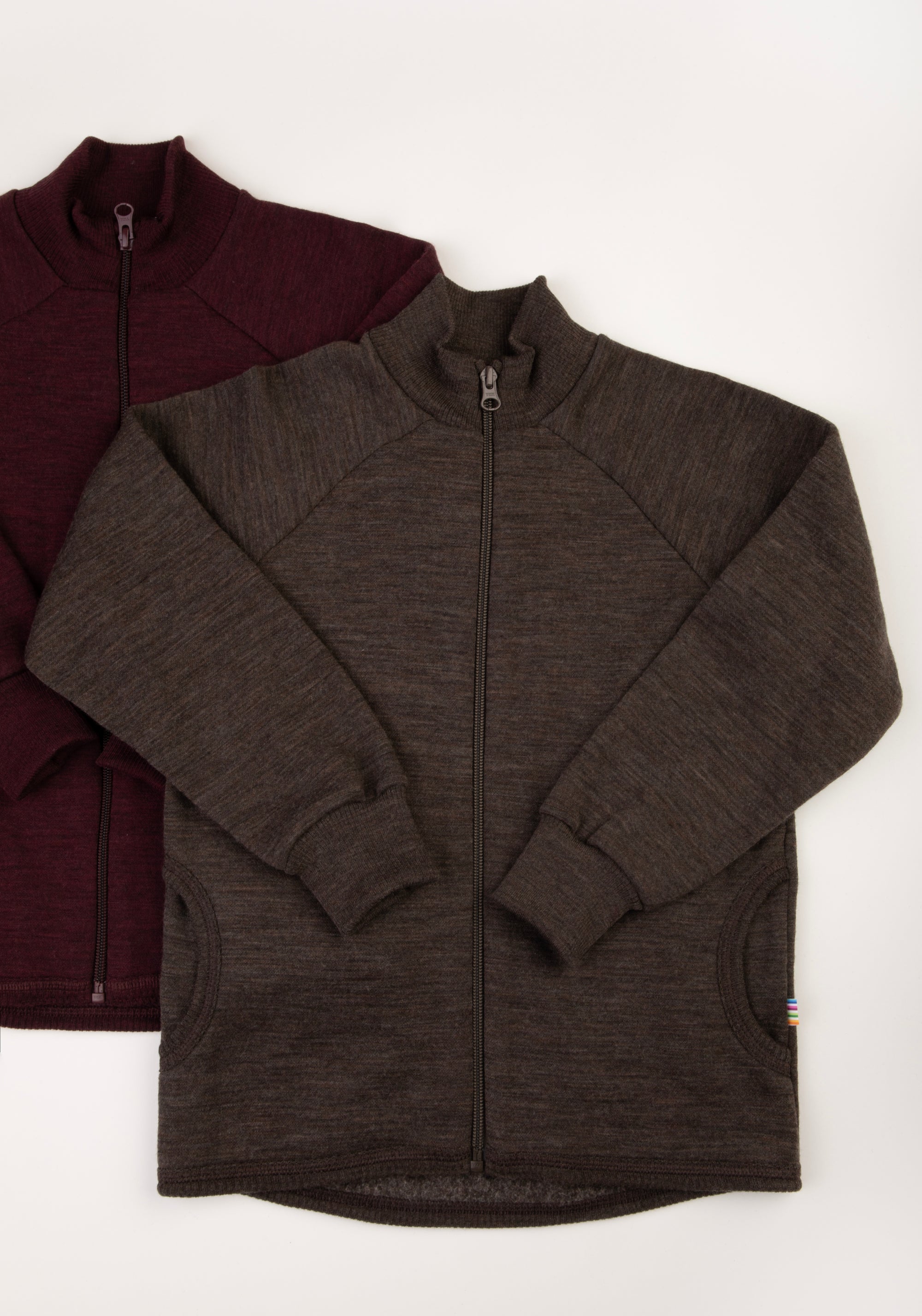 Cardigan brushed din lână merinos - Brown Melange