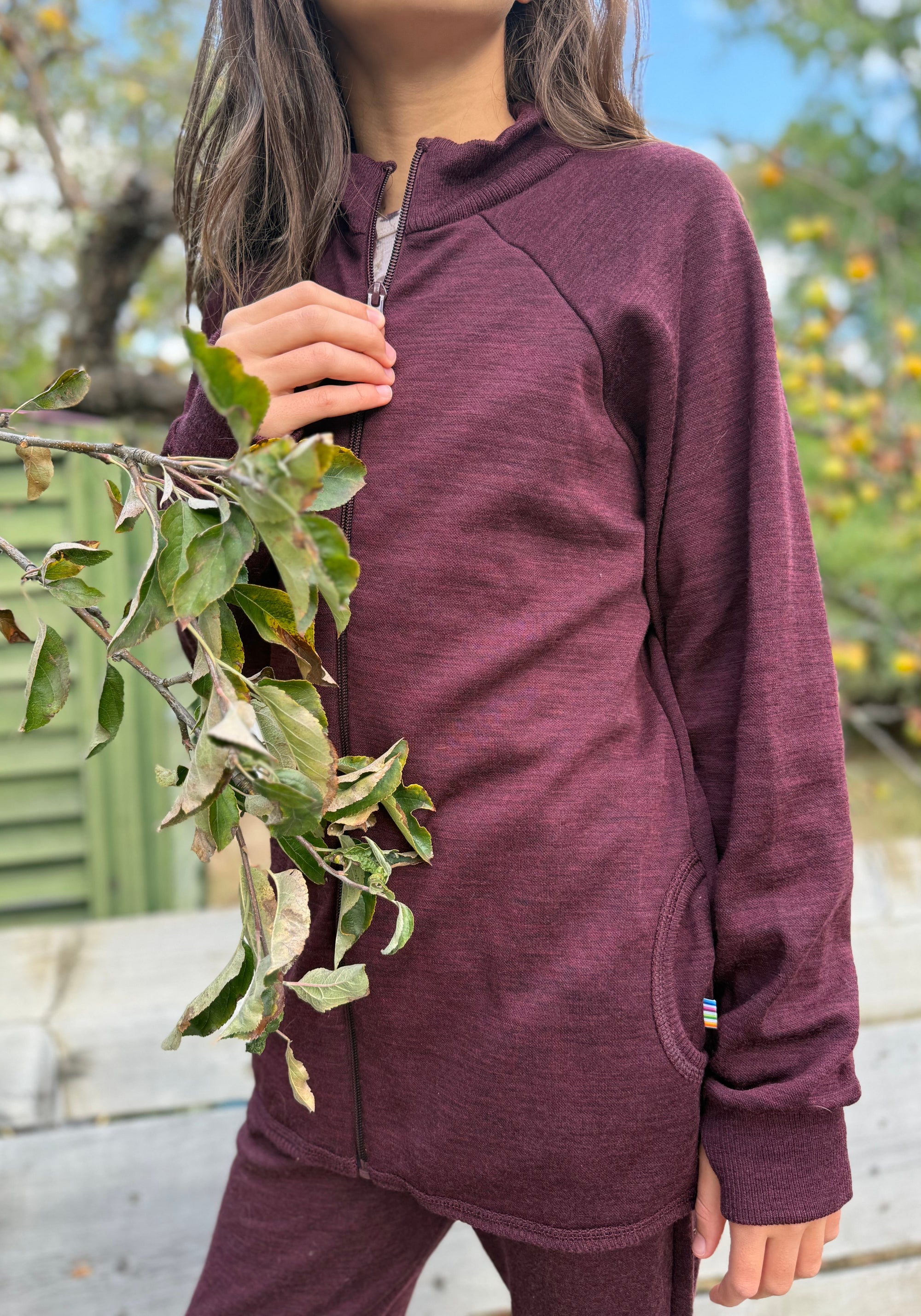 Cardigan brushed din lână merinos - Aubergine