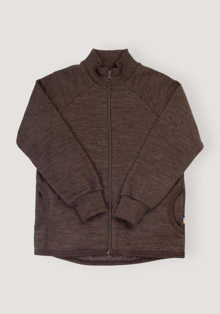 Cardigan brushed din lână merinos - Brown Melange