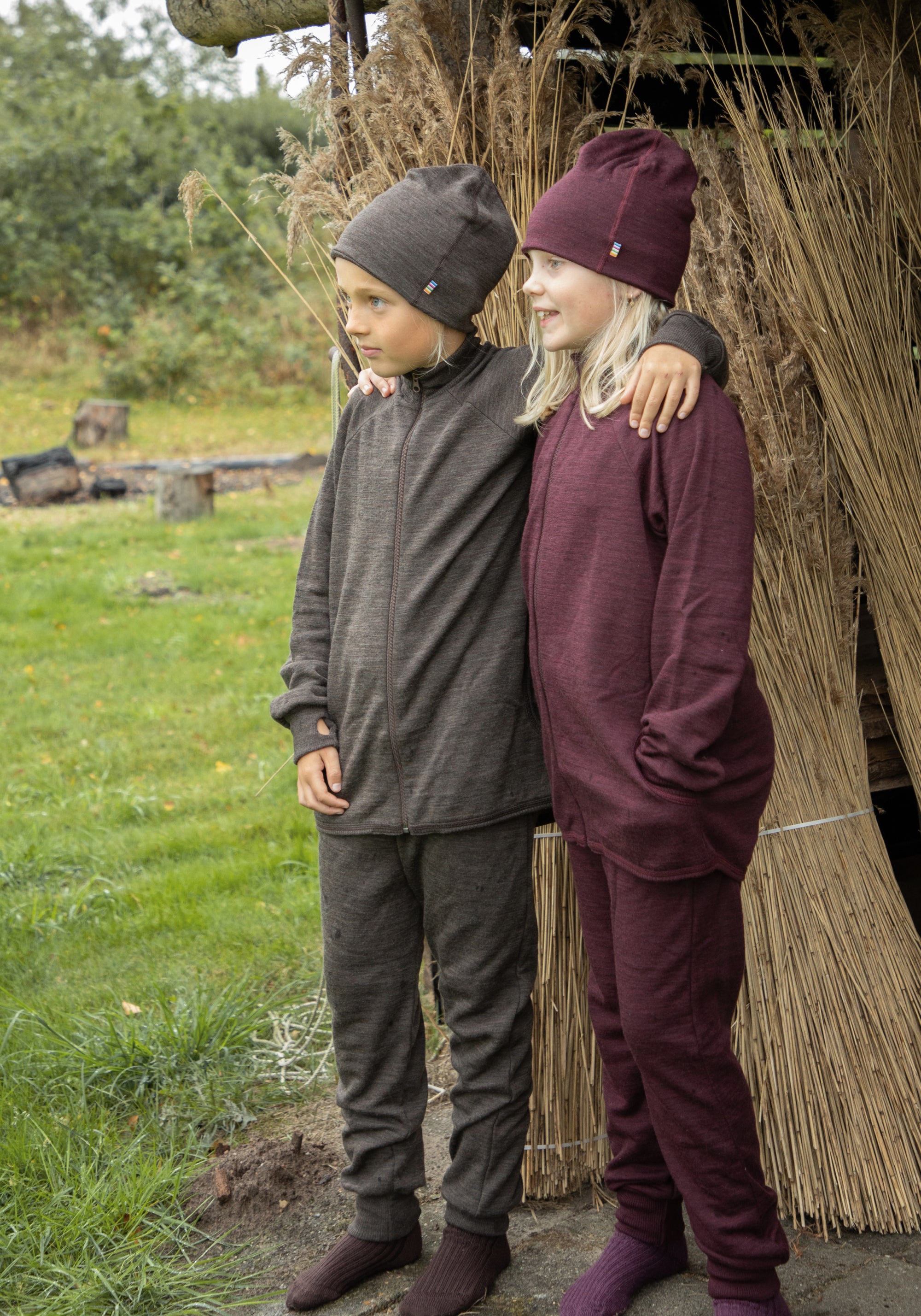 Pantaloni brushed din lână merinos - Aubergine