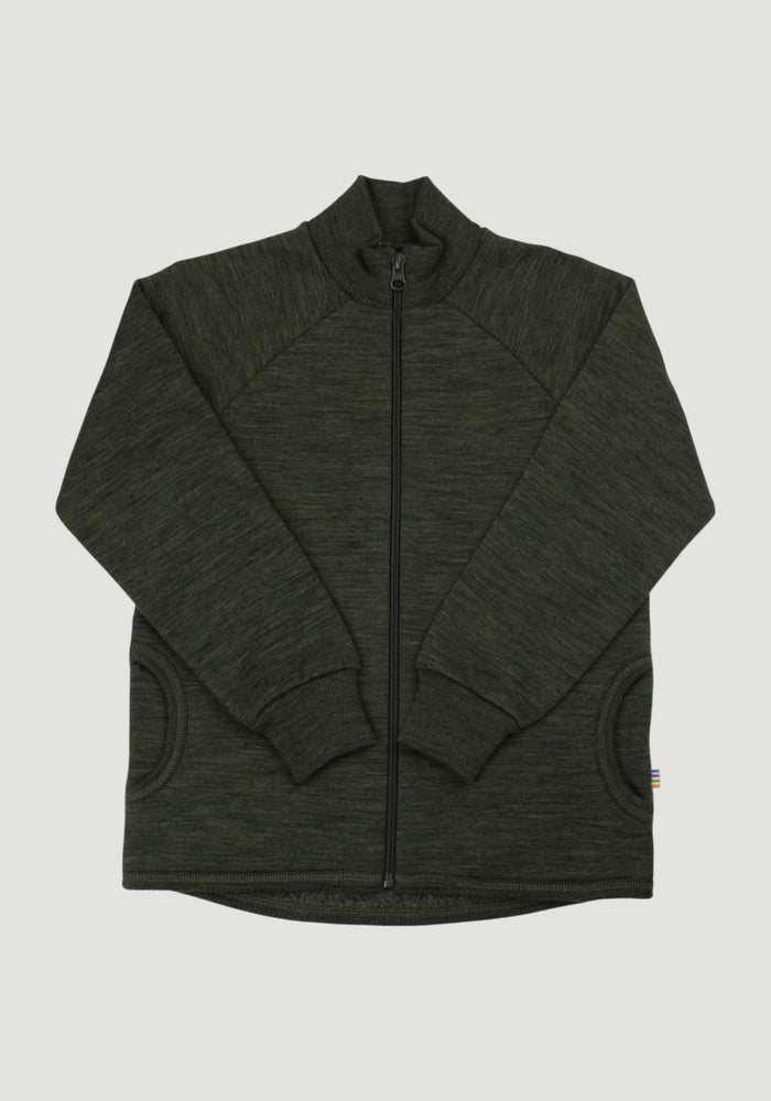Cardigan brushed din lână merinos - Moss Green