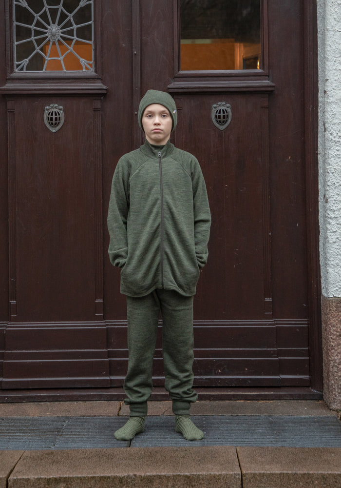 Cardigan brushed din lână merinos - Moss Green