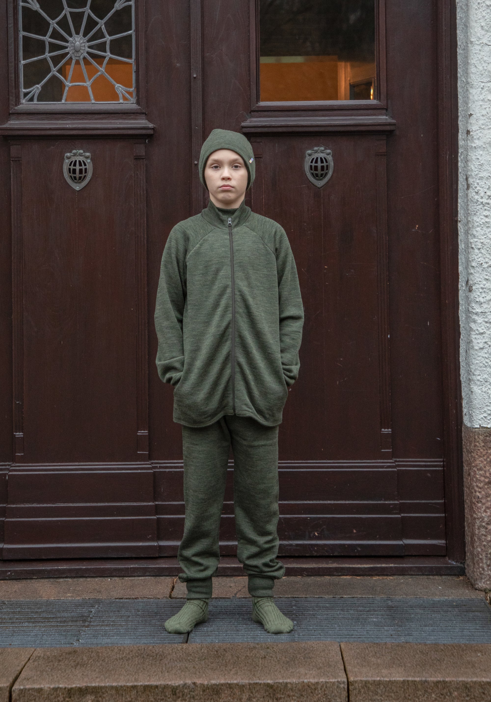 Cardigan brushed din lână merinos - Moss Green