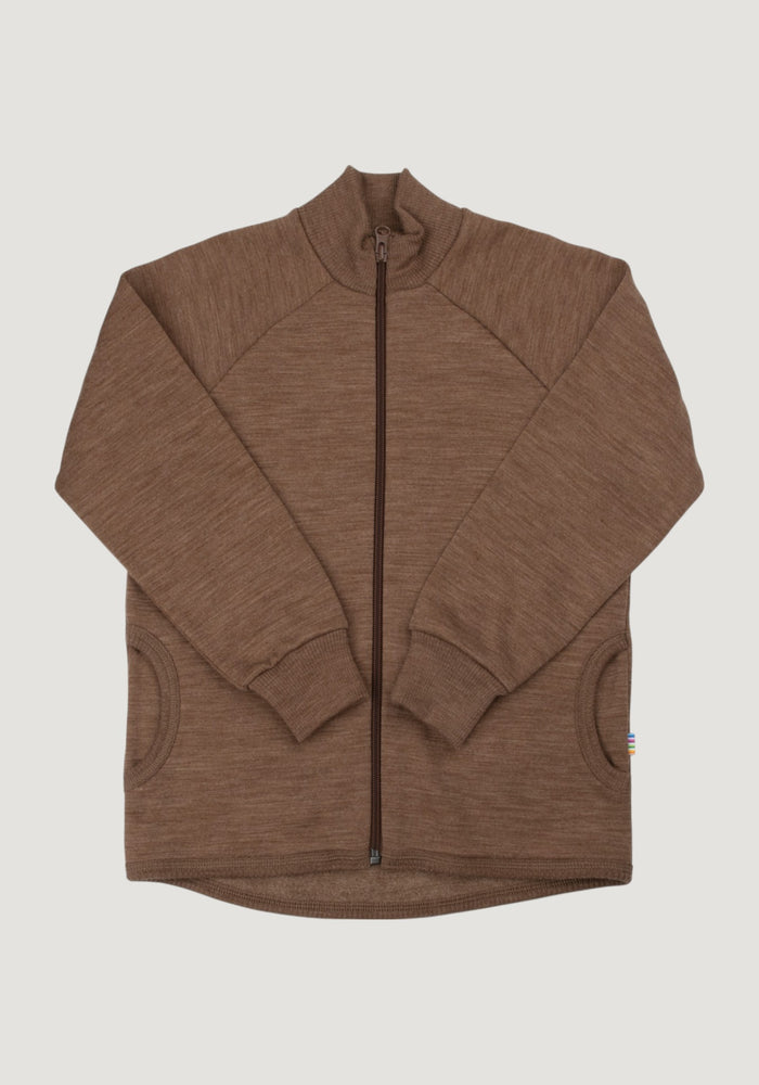 Cardigan brushed din lână merinos - Warm Brown