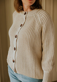 Cardigan Chunky tricotat femei din bumbac - Cream