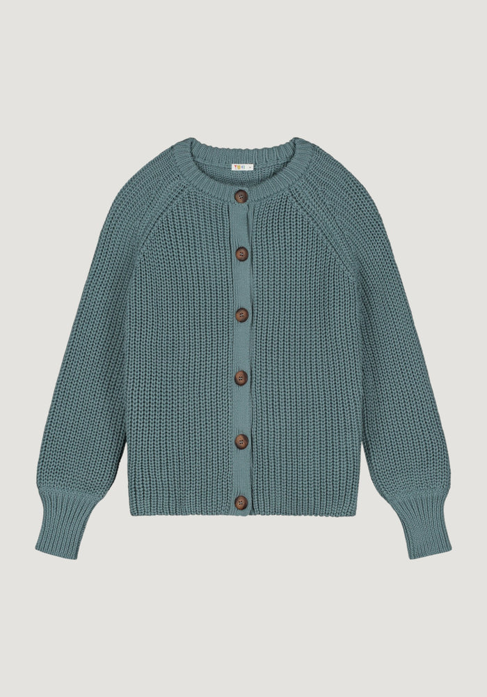 Cardigan Chunky tricotat femei din bumbac - Stone Blue