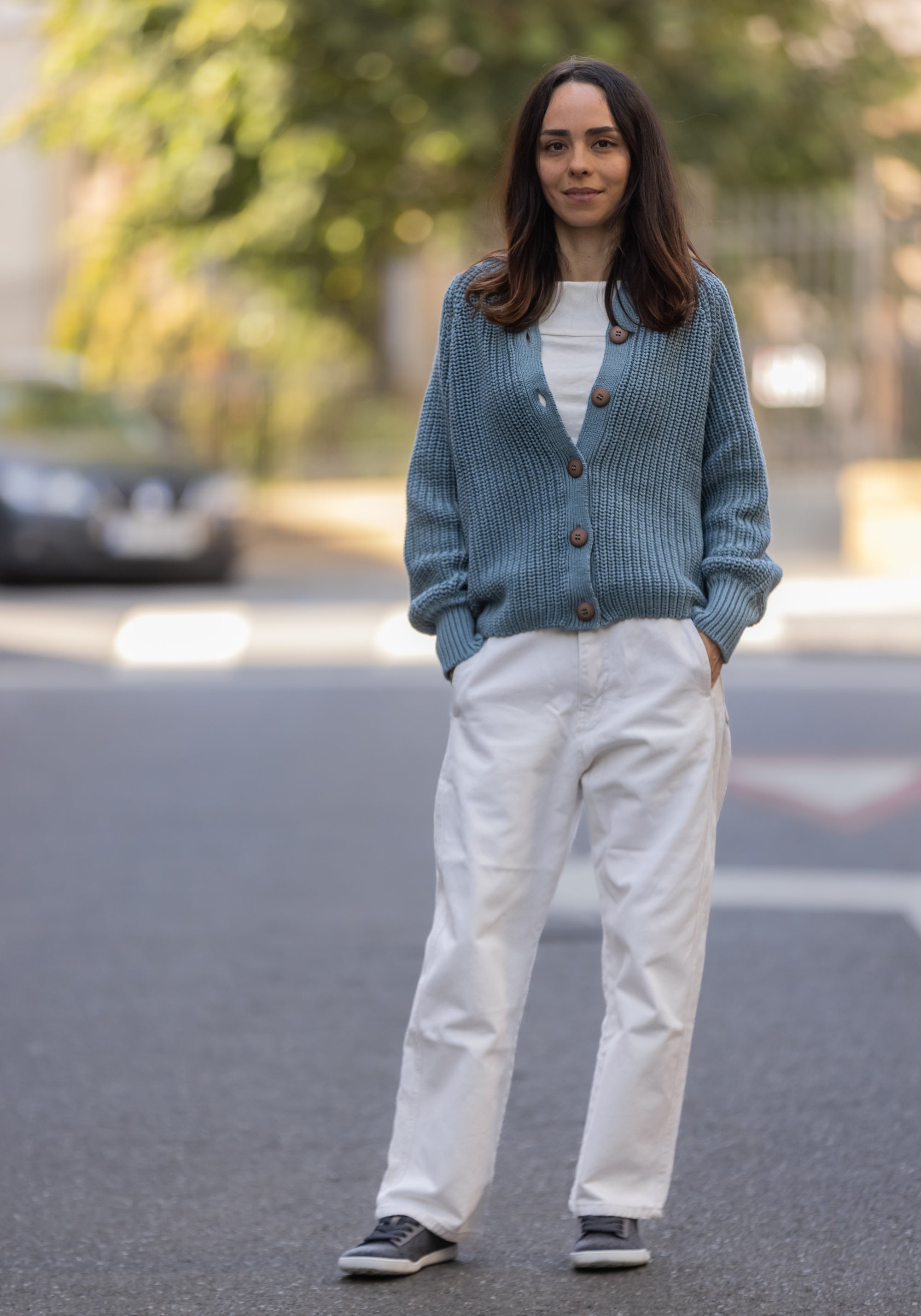 Cardigan Chunky tricotat femei din bumbac - Stone Blue