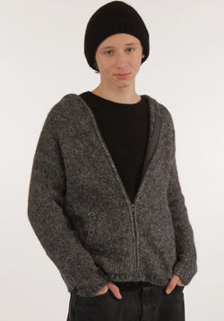 Cardigan cu glugă unisex din alpaca și bumbac Pima - Diamant Anthracite