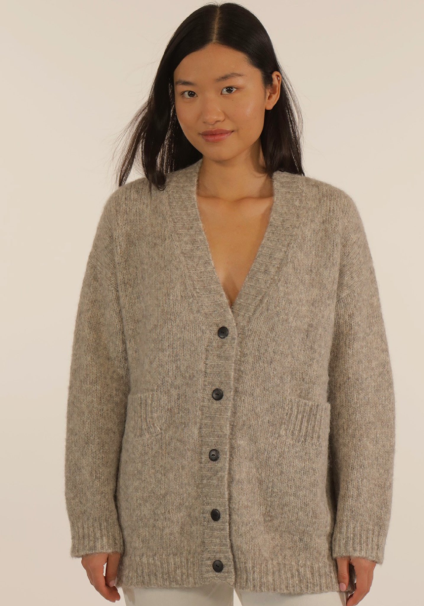 Cardigan din alpaca și bumbac Pima - Derya Grege Chine