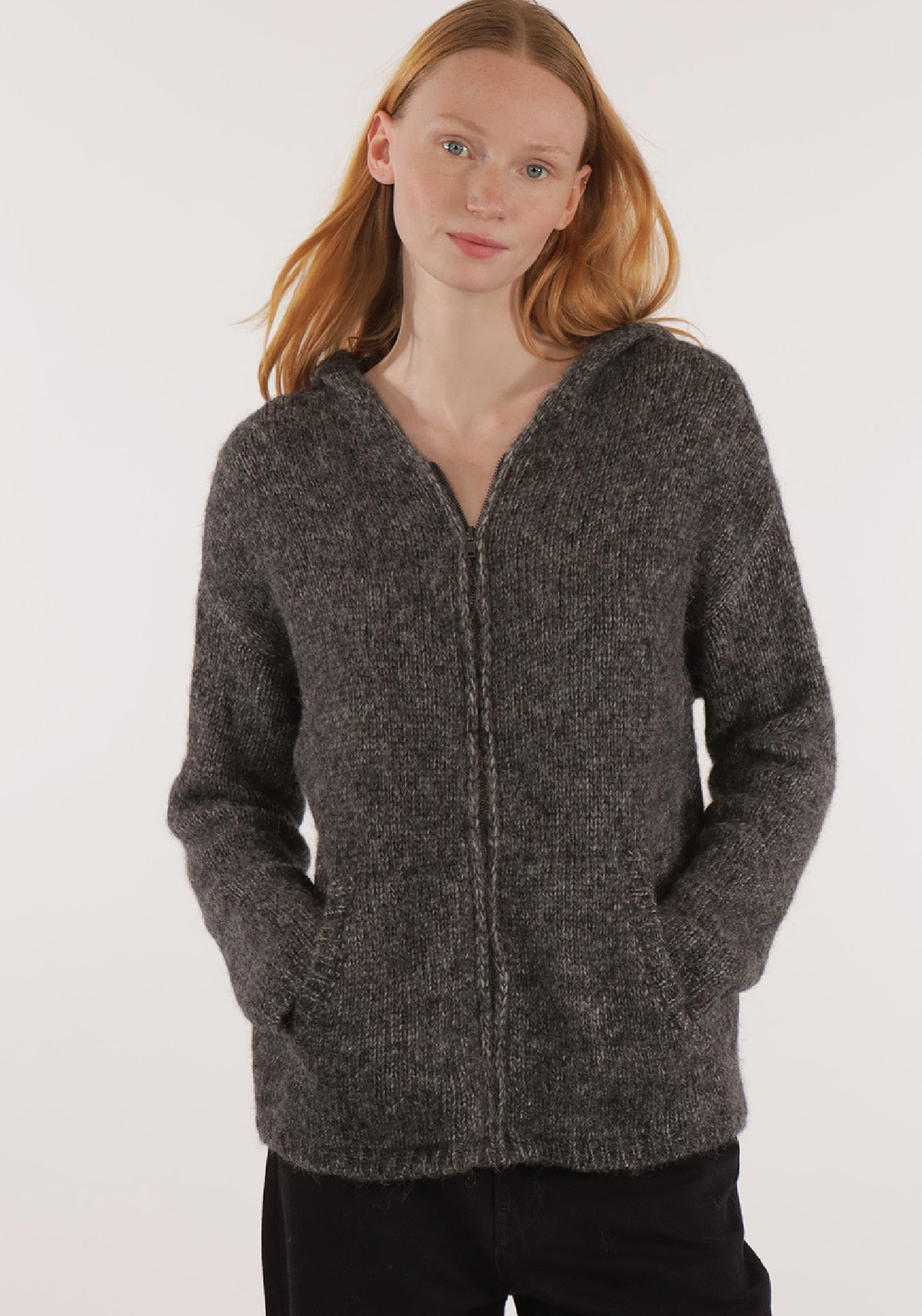 Cardigan din alpaca și bumbac Pima - Diamant Anthracite