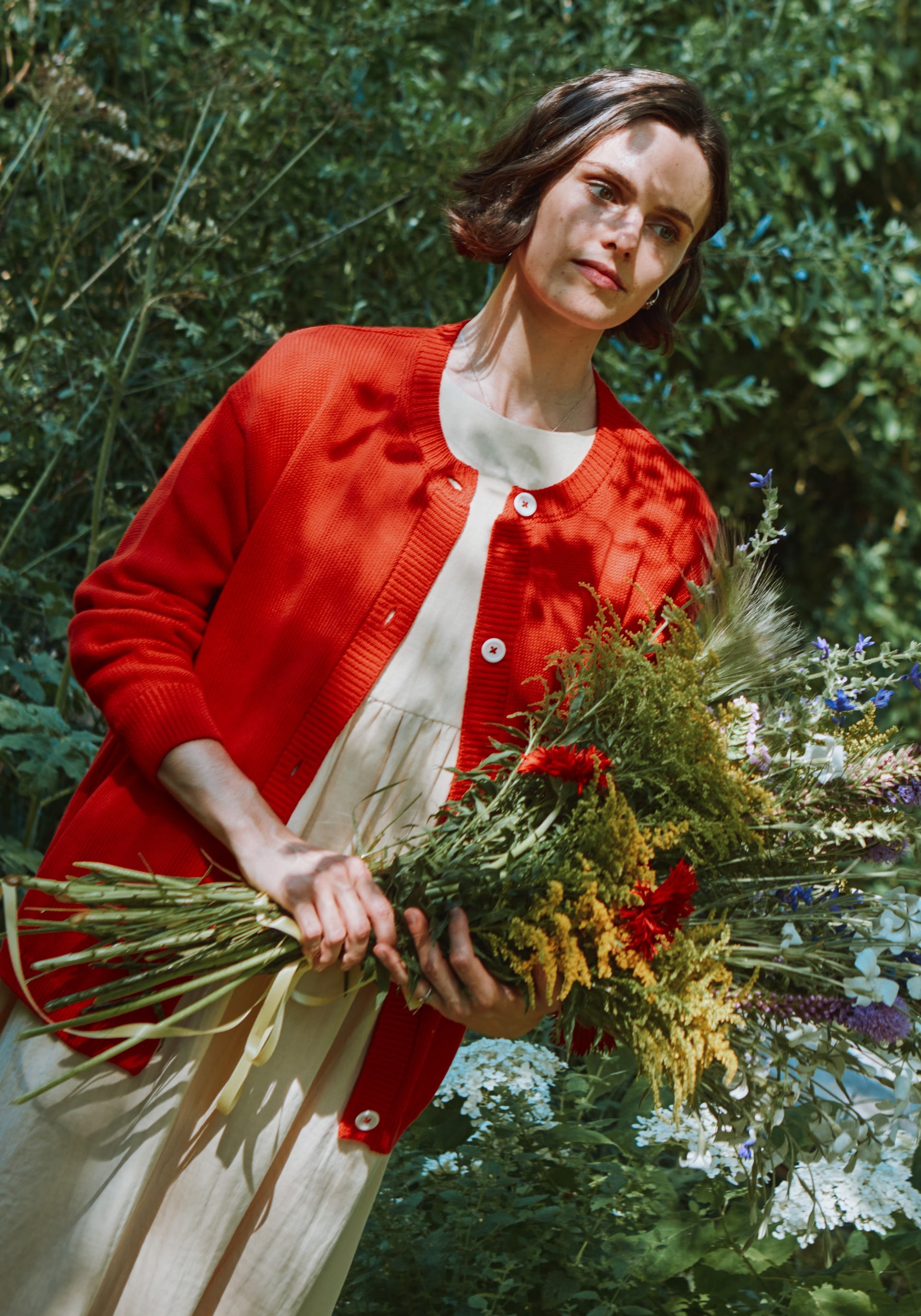 Cardigan din bumbac - Petale Coral Red