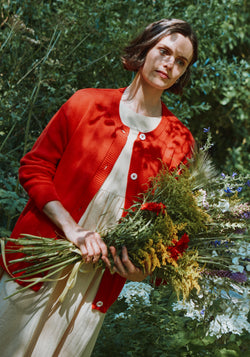 Cardigan din bumbac - Petale Coral Red