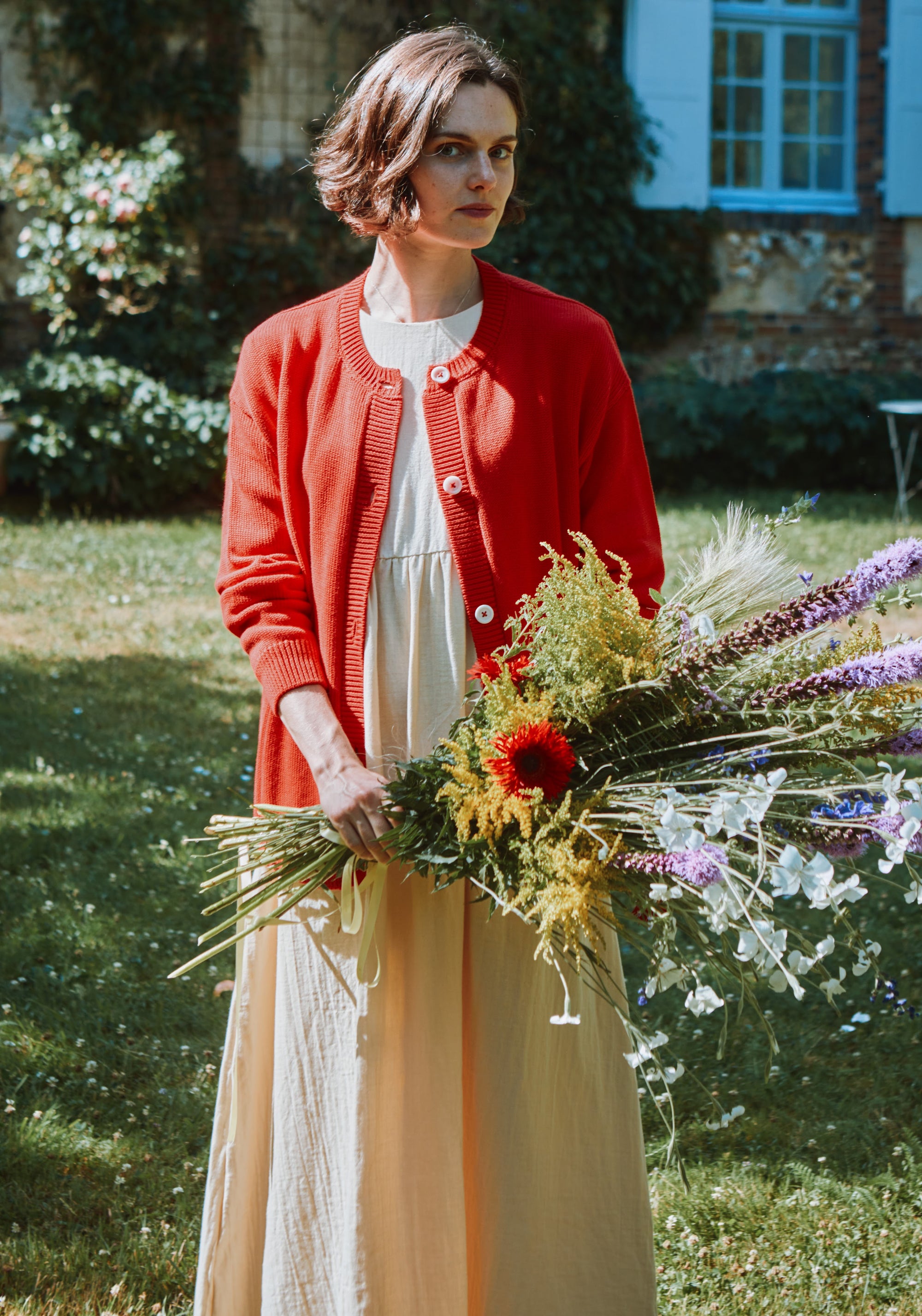 Cardigan din bumbac - Petale Coral Red