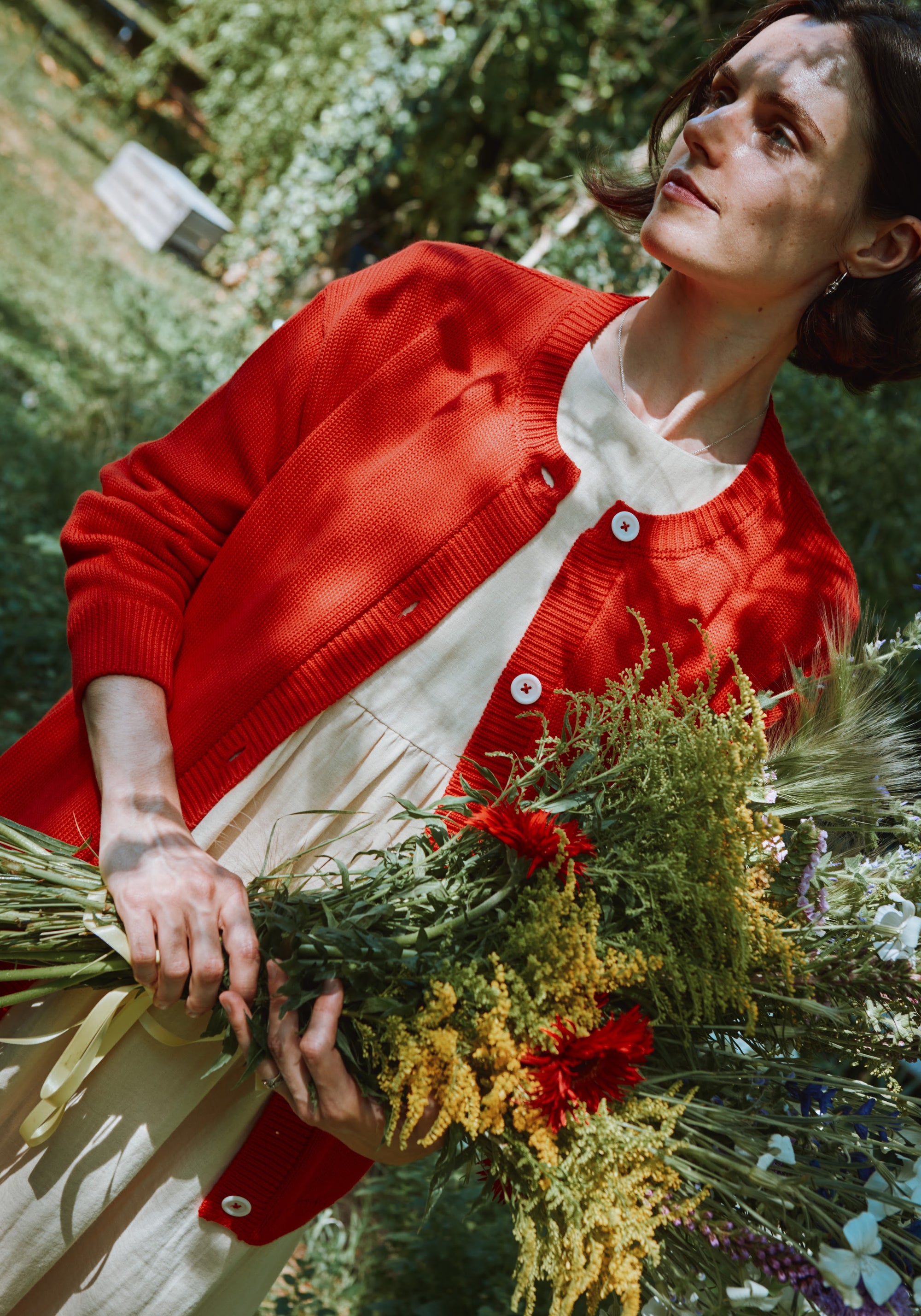Cardigan din bumbac - Petale Coral Red