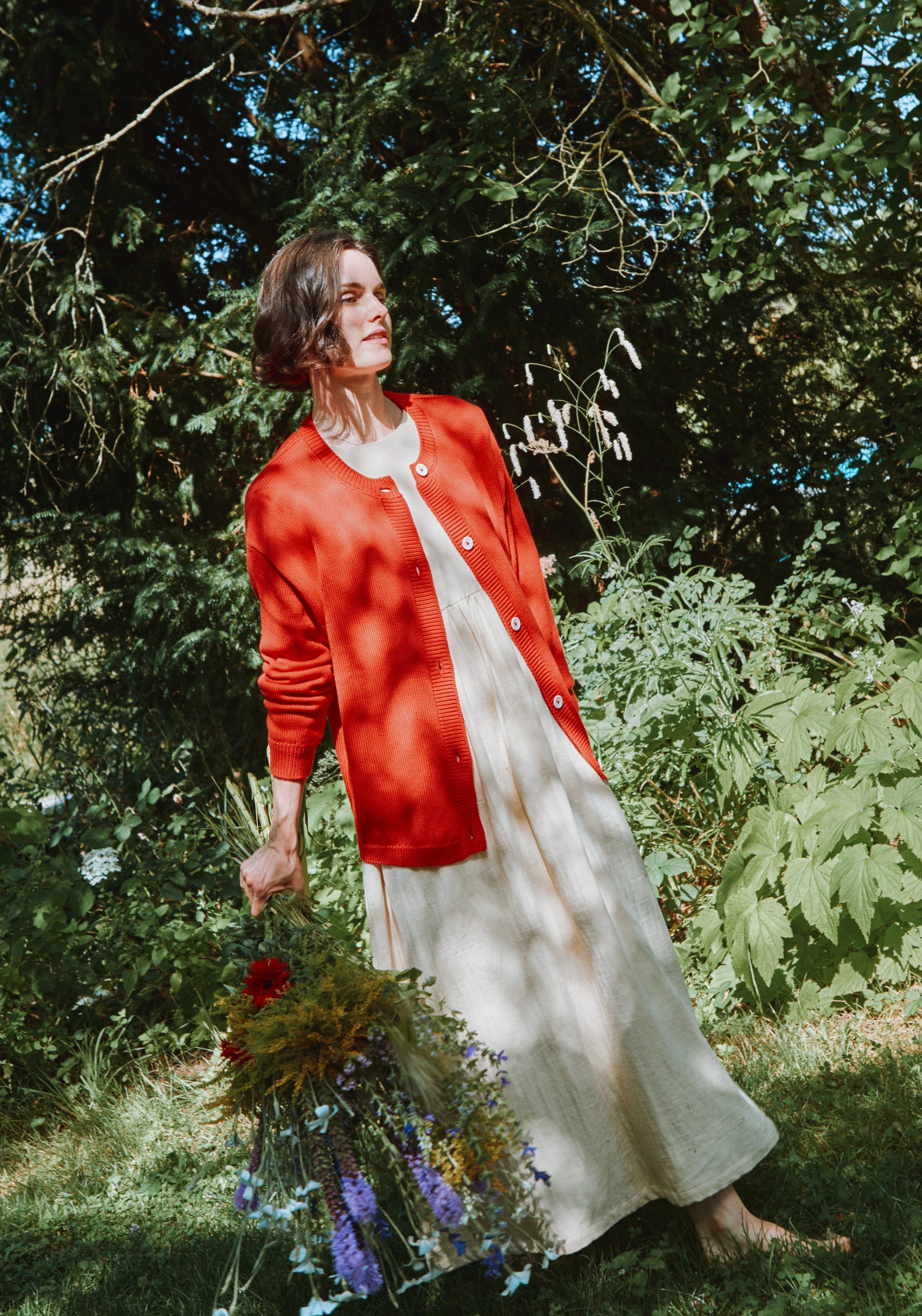 Cardigan din bumbac - Petale Coral Red