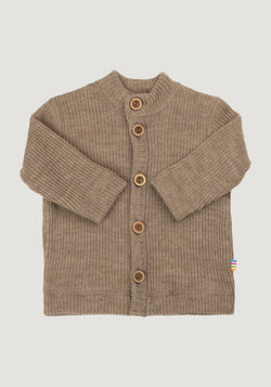 Cardigan din lână merinos - Rib Beige Melange