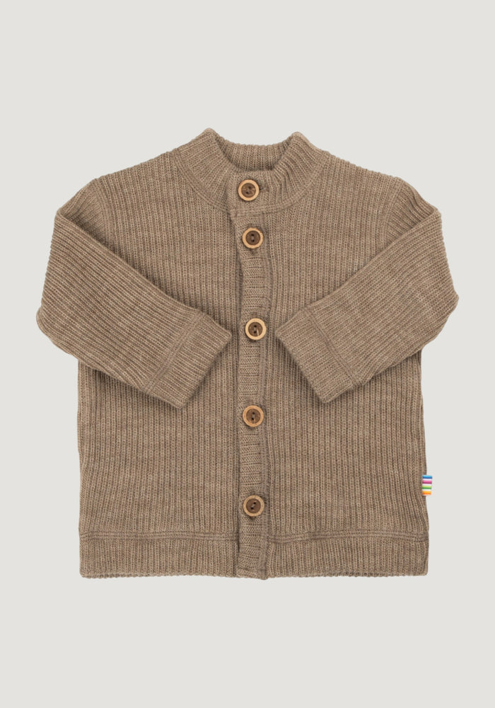 Cardigan din lână merinos - Rib Beige Melange